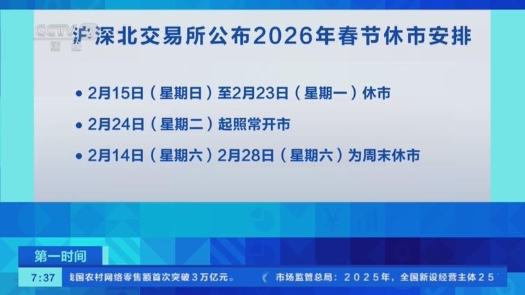 股市休市安排2026_2026年北京证券交易所春节休市安排_2026年上海证券交易所春节休市通知