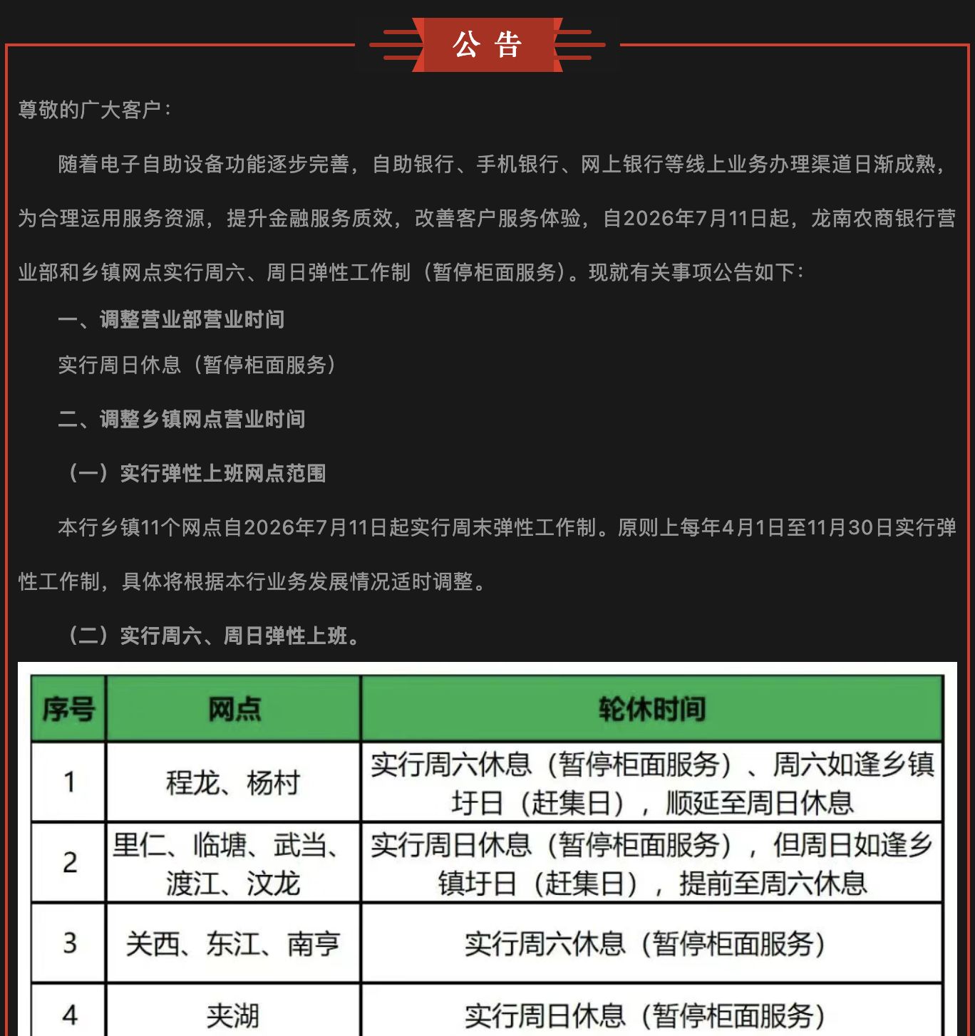 县域农商行周末轮休方案_建行大堂经理_建行恩施午休试点
